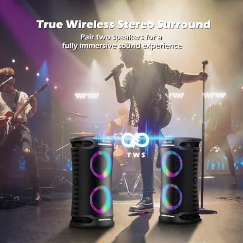 Large Party Bluetooth Speaker, 260W Peak Powerful Loud Sound with Deep Bass, 15Hr Playtime, Fast Charge, RGB Cool Light Show, TWS, Portable for Outdoor Beach, Camping, Backyard, Work, Home (Black) 6