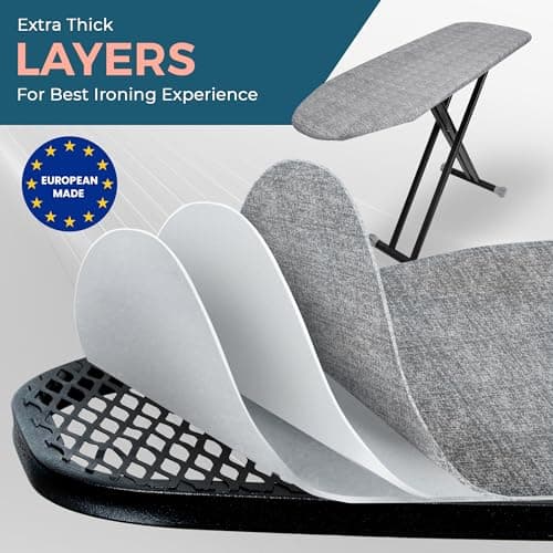 Tidy Zebra Extra Sturdy Compact Ironing Board Full Size - European Made With Extra Thick Legs That Will Not Shake - Non-Slip Table With Metal Hook, Iron Rest & Mesh Included 5