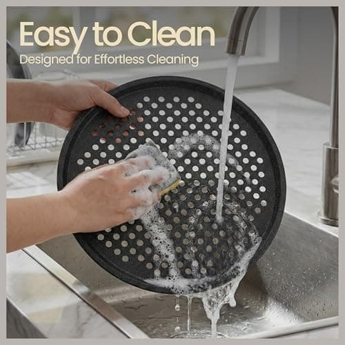 Bakken Pizza Baking Pan - Round Perforated Carbon Steel Pan with Non-Stick Marble Coating, Oversized Silicone Handle, Dishwasher Safe, High-Temperature Resistant, Durable & Easy Cleanup Gray, 2 Pack 7