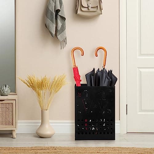Coloch Metal Umbrella Stand Rack, Freestanding Umbrella Holder Bin Multipurpose Cane Storage Rack with Weighted Base for Umbrella, Walking Stick, Home, Hotel, Office, Rectangle, Black 5