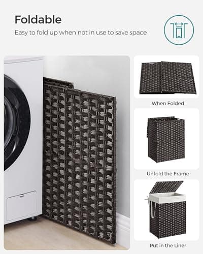 SONGMICS Laundry Hamper with Lid, 23.8 Gallon (90 L) Synthetic Rattan Clothes Laundry Basket with Lid and Handles, Foldable, Removable Liner, Black ULCB51BK 8