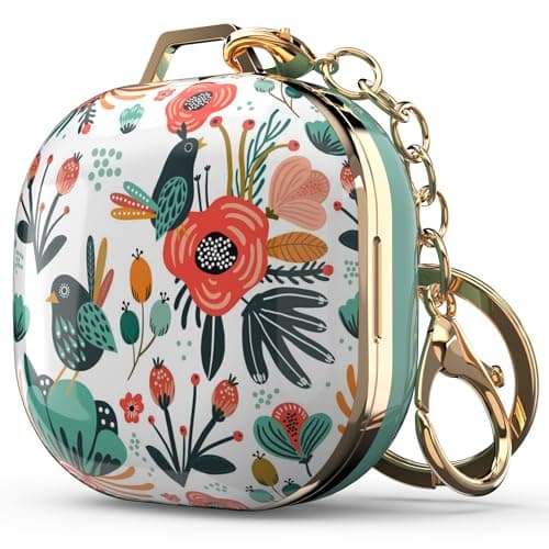 wenew Case Cover for Galaxy Buds 2/ Galaxy Buds Pro/Galaxy Buds Live, Cute Patterns Hard Shell with Key Chain Clip for Girls Kids Women Men (Mint)