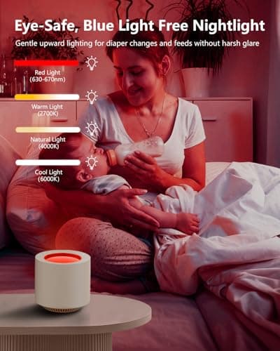 PureNurt White Noise Machine: Red Light Therapy Sleep Sound Machine with 38 Soothing Sounds & Calming Womb Soother Shusher, Memory Function, Dimmable Nursery Night Light with Timer for Baby Adult Gift 7