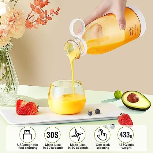 Portable Blender,Fashion Portable Blender for Shakes and Smoothies 11.8 Oz,Magnetic USB Fast Charging Mini Mixer Bottle,Take It for Traveling, Outdoor, Gym, Office, Cars, Gift -WH 5