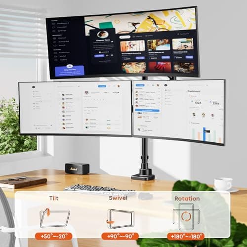 Triple Monitor Mount for up to 49-inch Screens - Heavy Duty Triple Monitor Arm Desk Mount for Ultrawide Monitors, Fully Adjustment, Max Load 20KG per Screen, VESA 75x75 / 100x100 mm, Black 5