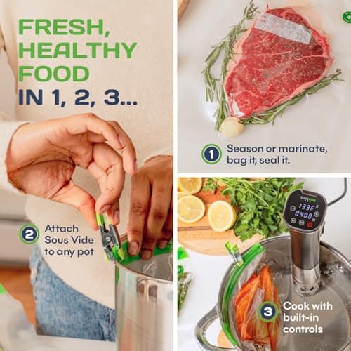 SOUSVIDE ART Sous Vide Immersion Cooker Kit - Machine with Digital Timer, Temp Control, 30 Bags, Vacuum Pump, Suvee Cooker Gift for Chefs 5