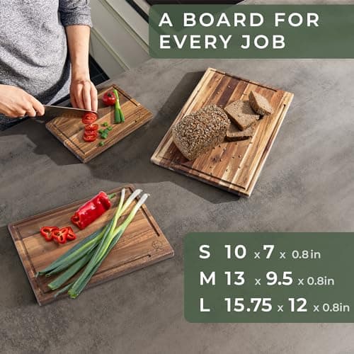WALDWERK Cutting Board Set (15.75 x 12/13 x 9.5/10 x 7 in) out of Solid Acacia Wood - 0,8 in Thick Cutting Boards for Kitchen - Wood Cutting Boards - Wooden Chopping Boards for Kitchen 3