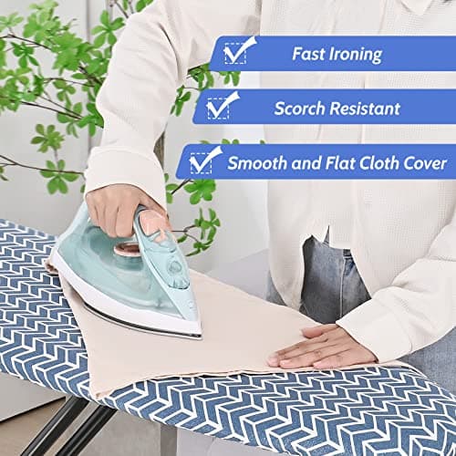 APEXCHASER Ironing Board Full Size, Iron Board with Ironrest, Lightweight Iron Table Stand Adjustable Height, Foldable Iron and Ironing Boards Set with Thick Padding, Sturdy Metal Legs, Blue 43x13 5