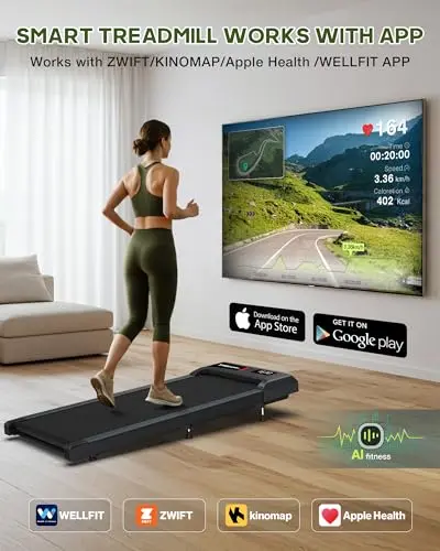 Walking Pad with 10% Incline, Walking Pad Treadmill 265lb Capacity, [Voice Control] Works with KINOMAP, 2.5HP Running Pad Small Treadmill for Home Office Apartment 8