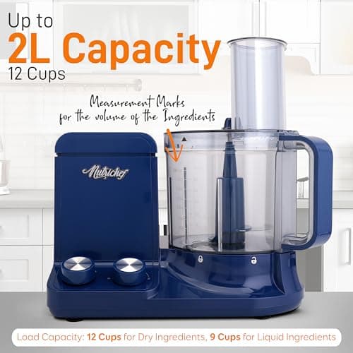 NutriChef Food Processor | 2 QT Capacity | Ultra-Quiet Multipurpose Motor | Includes 6 Attachment Blades | Silicone Base for Secure Grip | 12-Cup Capacity | Pre-Set Speeds for Easy Use (Blue) 5