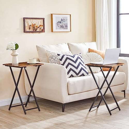 HOOBRO Folding TV Tray Table, Wooden TV Tray, Portable Sofa Side Table, Industrial Snack Table End Table for Small Spaces, Space-Saving, Easy to Install and Fold, Rustic Brown and Black BF27BZ01 5