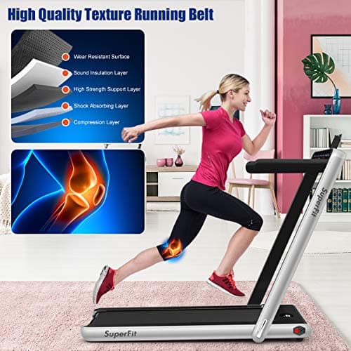 GYMAX Walking Pad, 2.25HP Dual Display Foldable Treadmill for Home with Remote/Smart App Control, Portable Compact Treadmill for Office Under Desk, Folding Running Machine for Small Spaces (Silver) 6