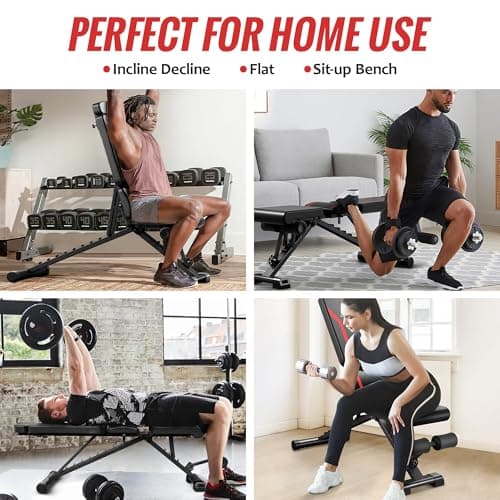 Adjustable Weight Bench for Home Gym with Headrest - Foldable Workout Bench Press, 800lb Capacity for Exercises Incline Flat Decline Sit-Ups 5