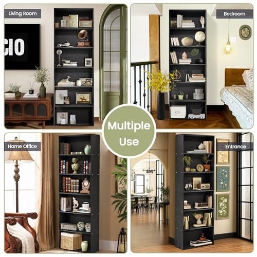 GRUSIGN 71" Tall 6-Tier Bookshelf, Large Open Display Bookcase with Ample Storage, Floor Standing Book Shelf for Living Room, Home Office, Bed Room, Black 10