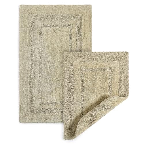 DwellStudio Reversible Cotton Bath Rugs: Luxurious Comfort and Anti-Slip Protection, Taupe, Reversible