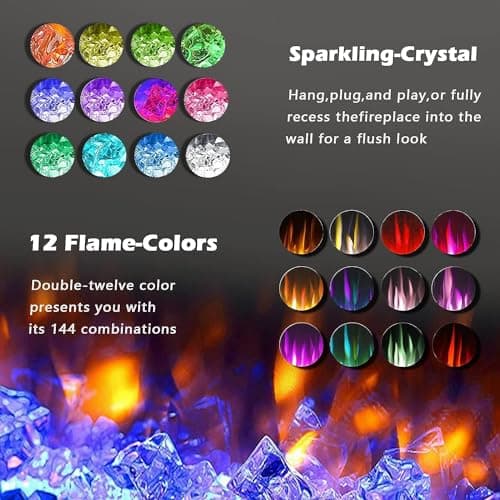 BOSSIN 50 inch Ultra-Thin Silence Linear Electric Fireplace, Recessed Wall Mounted Fireplace, Fit for 2 x 4 and 2 x 6 Stud, 12 Adjustable Flame Color & Speed,Touch Screen Remote 7