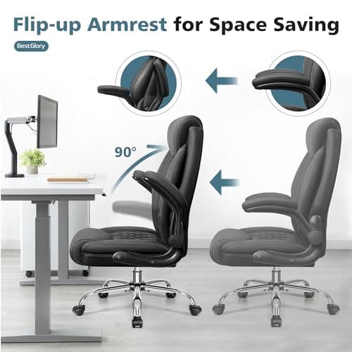BestGlory Office Chair, Ergonomic High Back Home Office Desk Chair, Big and Tall Breathable Leather Office Chair with Lumbar Support Flip-Up Armrests, Computer Gaming Chair with Rocking Function 6