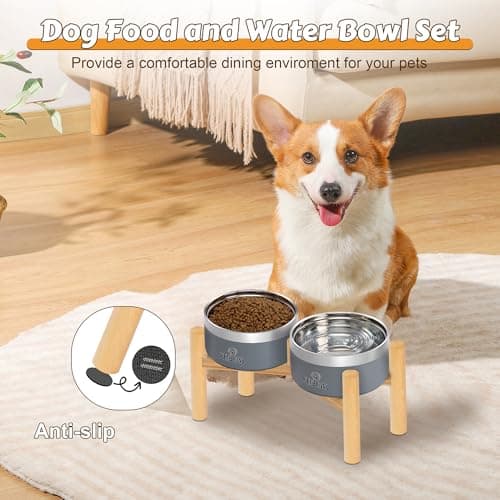 UPSKY Elevated Dog Bowls – 27oz Stainless Steel Anti-Spill Set with Wooden Stand, Double Raised Bowls for Small/Medium Dogs to Reduce Neck Strain & Improve Digestion 7