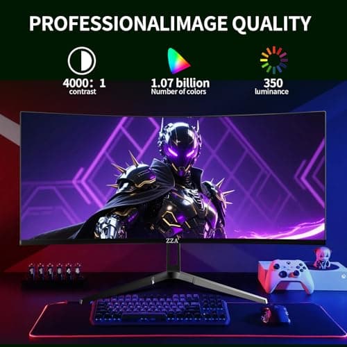 ZZA 34 Inch Curved Monitor, Gaming Monitor 240HZ 1500R 3440 * 1440P, Ultra Wide Computer Monitors with FreeSync,HDR10, 1ms,PC Screen Eye Care, Borderless Design,Support Wallmount 75x75mm 6