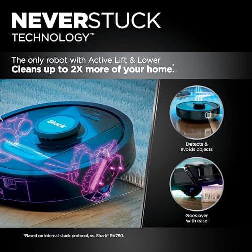 Shark PowerDetect Self-Empty Robot Vacuum with NeverStuck Technology, Auto Deep-Clean Carpets & Hardfloors, 30 Day Capacity HEPA Bagless Base, for Pet Hair, WiFi Black, AV2820S 9