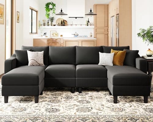 Belffin U Shaped Sectional Sofa Velvet Convertible Sofa with Reversible Chaises Sectional Couches with Ottomans for Living Room (Grey)…