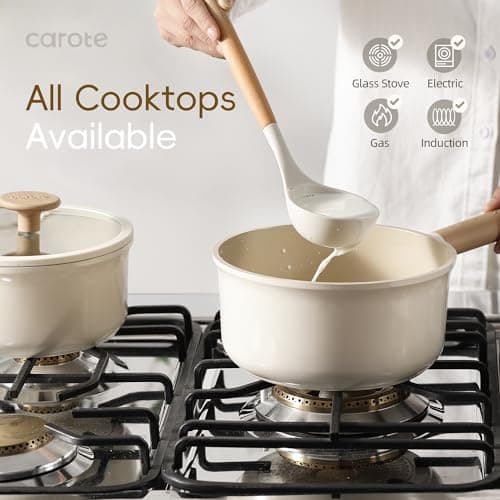 CAROTE 2QT+4QT Ceramic Saucepan Set with Lid, Nonstick Sauce Pans, Dishwasher Safe, Large Kitchen Pots Non-stick Cooking Pot Sauce Pan Set with 4 pcs for Kitchen, Induction Pot, PFOA Free 7