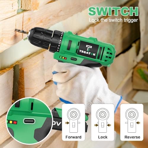 Tegatok 20V Cordless Drill Set, 3/8 Drills Handheld Drill Kit with 18+1 Torque Setting, LED Electric Power Drills Set with Battery and Charger, Electric Screwdriver Tools Kit, 2 Batteries 6