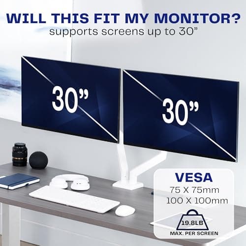 VIVO Aluminum Articulating Dual Monitor Arm for 13 to 30 inch Screens, Desk Mount Tension Spring Monitor Stand for 2 Screens, White, STAND-V102OW 5