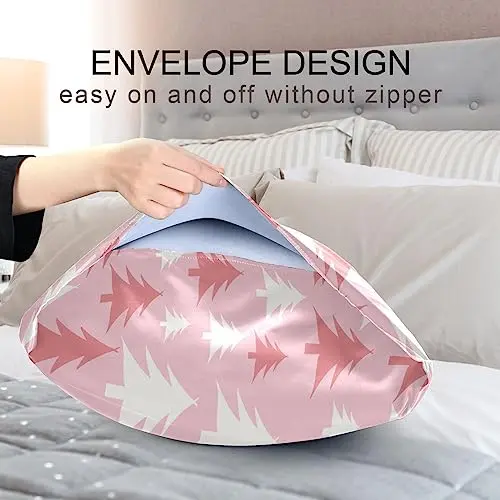 Christmas Trees Pillow Covers Silk Pillowcase for Hair and Skin with Envelope Closure Satin Pillowcase Standard Size Pillow Case for Bedroom Bed Sleeping (20x30 Inch) 7