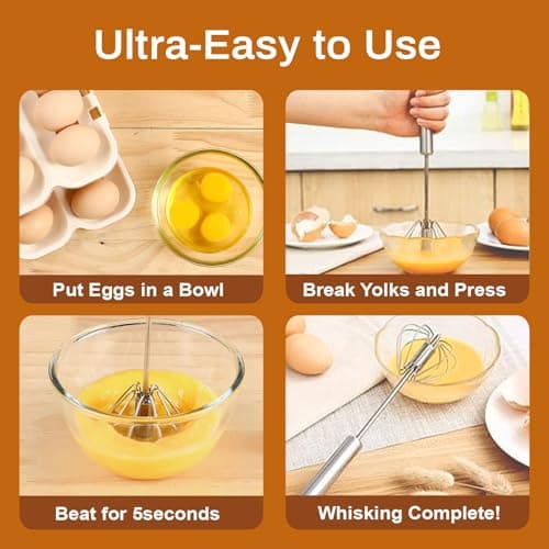 Stainless Steel Semi-Automatic Whisk, 2026 New Stainless Steel Egg Whisk Hand Push Rotary Whisk Blender, Hand Push Mixer Stirrer Tool for Cooking Kitchen Home Egg Milk (10in) 7