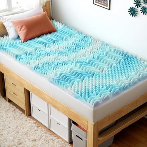 PERLECARE 3 Inch 7-Zone Twin Memory Foam Mattress Topper, Cooling Gel Mattress Topper with Airflow Channels, CertiPUR-US Certified Egg Crate Bed Topper for Body Pressure Relief, Twin
