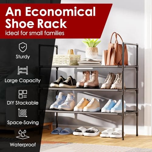 Sakugi Shoe Rack with Non-Woven Fabric - 3-Tier Shoe Organizer for Closet, Garage, Corridor & Entryway, Sturdy and Stackable, X-Large, Black 7