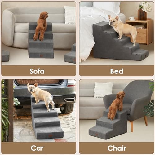EHEYCIGA Dog Stairs Ramp for Small Medium Dogs, Dog Steps for High Bed and Couch, 3/4/5 Extra Wide Pet Stair Step for Cats (Grey, Slope 29" x 15.7" x 19.7", 4) 7