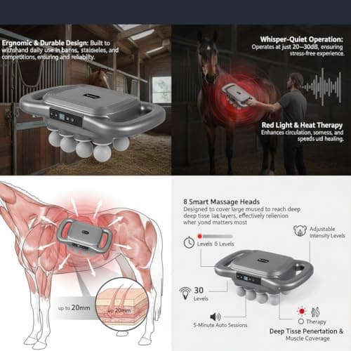 A-MONIES 8 Heads Horse Massage Gun, Equine Percussion Massager, Deep Tissue Horse Recovery Tool, Red Light Heat Therapy, Quiet Adjustable Intensity Muscle Relaxation for Equine Wellness(8 Heads) 6