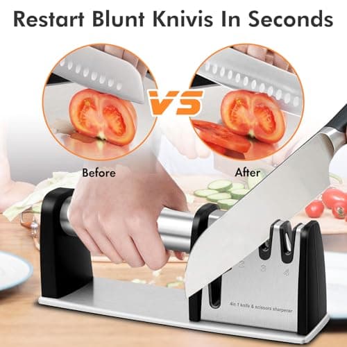 Knife Sharpeners, 4 in 1 Professional Chef's Kitchen Knife Accessories, Kitchen Blade & Scissors Sharpening Tool, Manual Knife Sharpener for Kitchen Knife 6