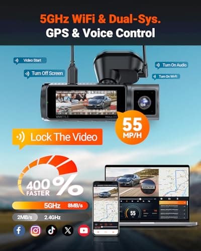 Vantrue N5S 4 Channel 360 Degree 2.7K Dash Cam, 4CH STARVIS 2 Night Vision, 2.7K+1080P*2+1440P Front Rear Inside Dashcam, 24/7 Buffered Parking Mode, WiFi, Voice Control, Dual GPS, Support 1TB Max 6