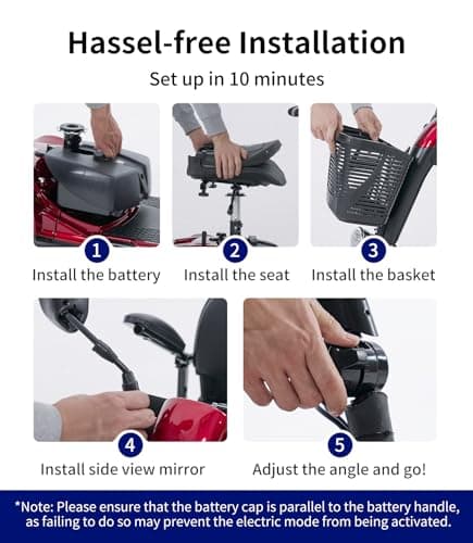 VOCIC 4 Wheel Mobility Scooter, Electric Powered Chargeable Electric Mobility Scooters, Heavy Duty Foldable Motorized Scooter with Headlight, Basket, Charger, D41 (Red) 8