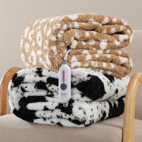TiMiCalda Leopard Heated Throw Blanket - Soft Knitted Sherpa Electric Blanket with 4 Heat Levels 4 Hours Auto-Off, Electric Throw with Overheating Protection, Warm Gifts, 50"x60" 8