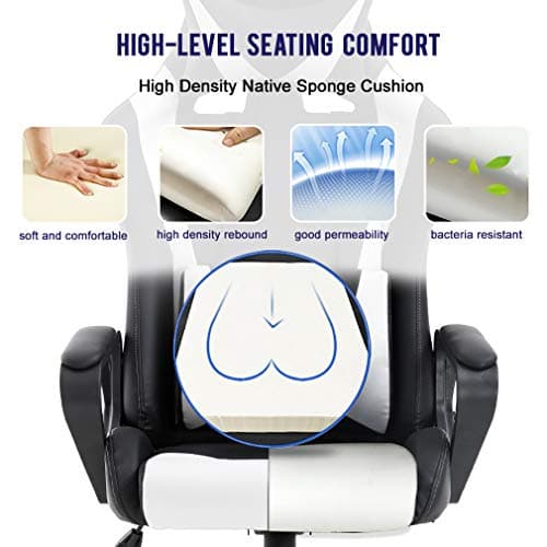 BestOffice High-Back Gaming Chair PC Office Chair Computer Racing Chair PU Desk Task Chair Ergonomic Executive Swivel Rolling Chair with Lumbar Support for Back Pain Women, Men,White 5