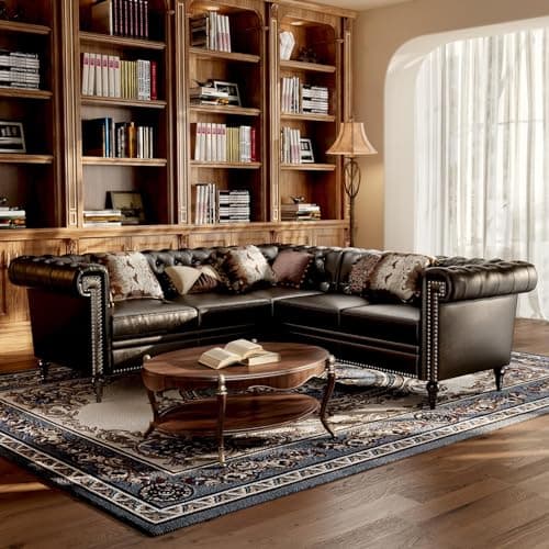 EYBCT Faux Leather Sectional Sofa for Living Room, Modern Chesterfield Reversible L Shaped Couch with Rolled Arms and Nailhead, 5 Seat Corner Sofa Couch for Small or Large Space (Black) 6