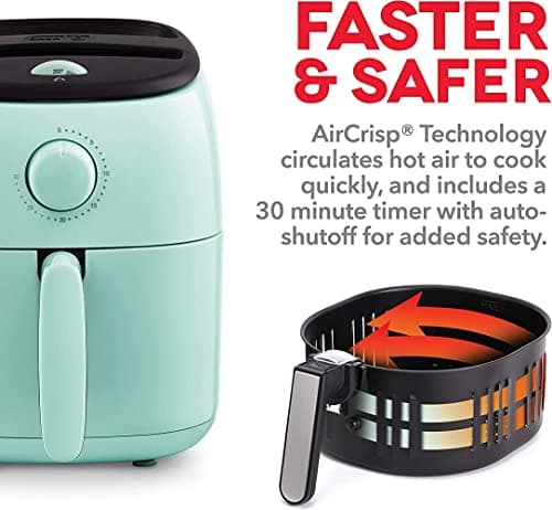 Dash Tasti-Crisp™ Air Fryer - AirCrisp® Technology - Compact Design with Adjustable Temperature Control - Nonstick Fry Basket & Auto Shut-Off Feature - 2.6 Quarts - Aqua 8