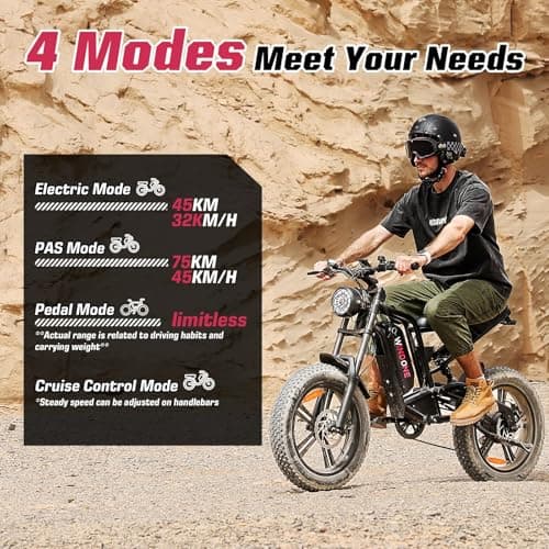 Windone E2X Electric Bike for Adults, Full Suspension, 48V13Ah Removable Battery, Up to 45KM/H & 75KM (PAS), 1000W Peak Ebike with All-Terrain 4.0" Fat Tires, UL Certified, Moped E-Bike 5