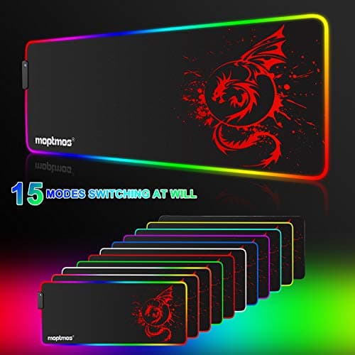 RGB Gaming Mouse Pad Anime Dragon Mousepad Mat LED with 15 Lighting Modes for Computer 31.5 X 12 Inch (Red) 5