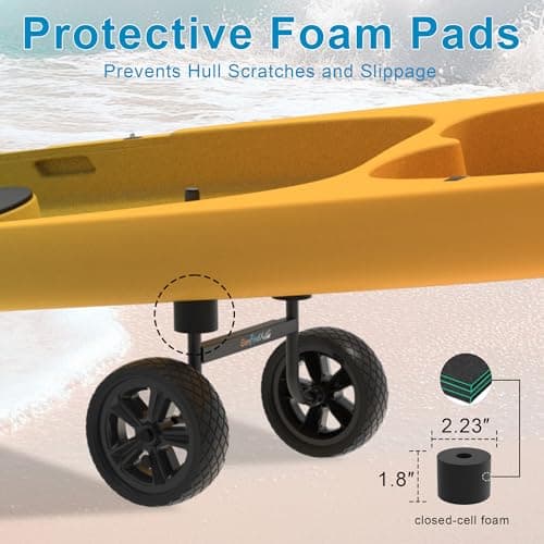 GanFindX Heavy Duty Kayak Cart | Adjustable Foldable Trolley with Durable Wheels, Portable Kayak Transport Cart, Tie-Down Straps Included (Jet Black-Adjustable Width) 6