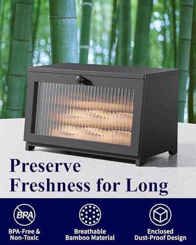 Kitsure Bread Box - Wooden Bread Box for Kitchen Countertop, Large Capacity Kitchen Countertop Organizer, Stylish Bread Storage with Window, Multi-functional Container, Black, 15.0"x8.3"x9.1" (1T) 4