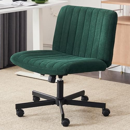 HoeuThien Green Desk Chair with Wheels Criss Cross Seat Home Wide Armless Office Computer Chair Adjustable Swivel Side Vanity Chair Dark Green for Girls