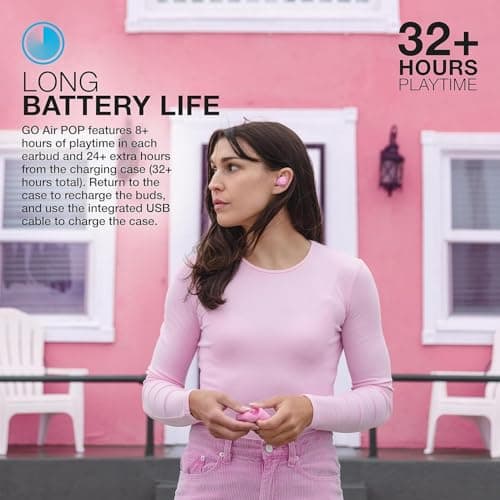 JLab Go Air Pop+ True Wireless Earbuds, in Ear Headphones, Bluetooth Earphones, 35H Playtime Ear Buds, Bluetooth Earbuds with Microphone, USB-C Charging Case, Dual Connect, EQ3 Sound, Pink 5