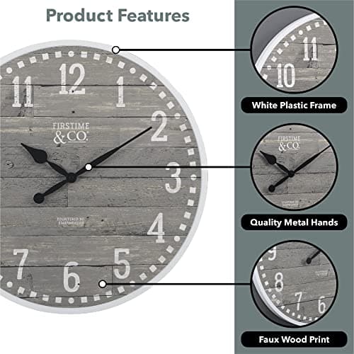 FirsTime & Co. Gray Arlo Wall Clock, Large Vintage Decor for Living Room, Home Office, Round, Plastic, Farmhouse, 20 inches 6