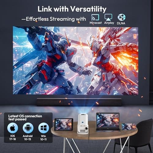 Mini Smart Projector LUXVYN V1 Portable Projector with WiFi and Bluetooth 200 ANSI 4K Support HD Resolution, Auto Keystone Correction Video Projector, 180° Rotatable Stand for Home Movie Pure white 5