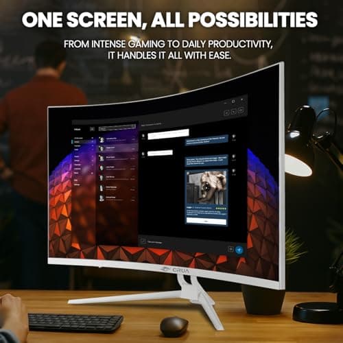 CRUA 32" Curved Gaming Monitor, 144Hz/160Hz 4K UHD(3840 * 2160P) 1500R VA Screen, Supports AMD Freesync, 120% sRGB, Built-in Speakers, RGB Lighting, Wall Mountable Installs(HDMI 2.1/DP 1.4)-White 7